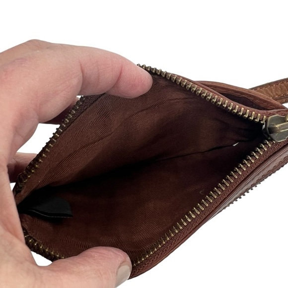 Leather Zip Wristlet Brown Soft Smooth Card Slots Wrist Strap - Picture 6 of 7